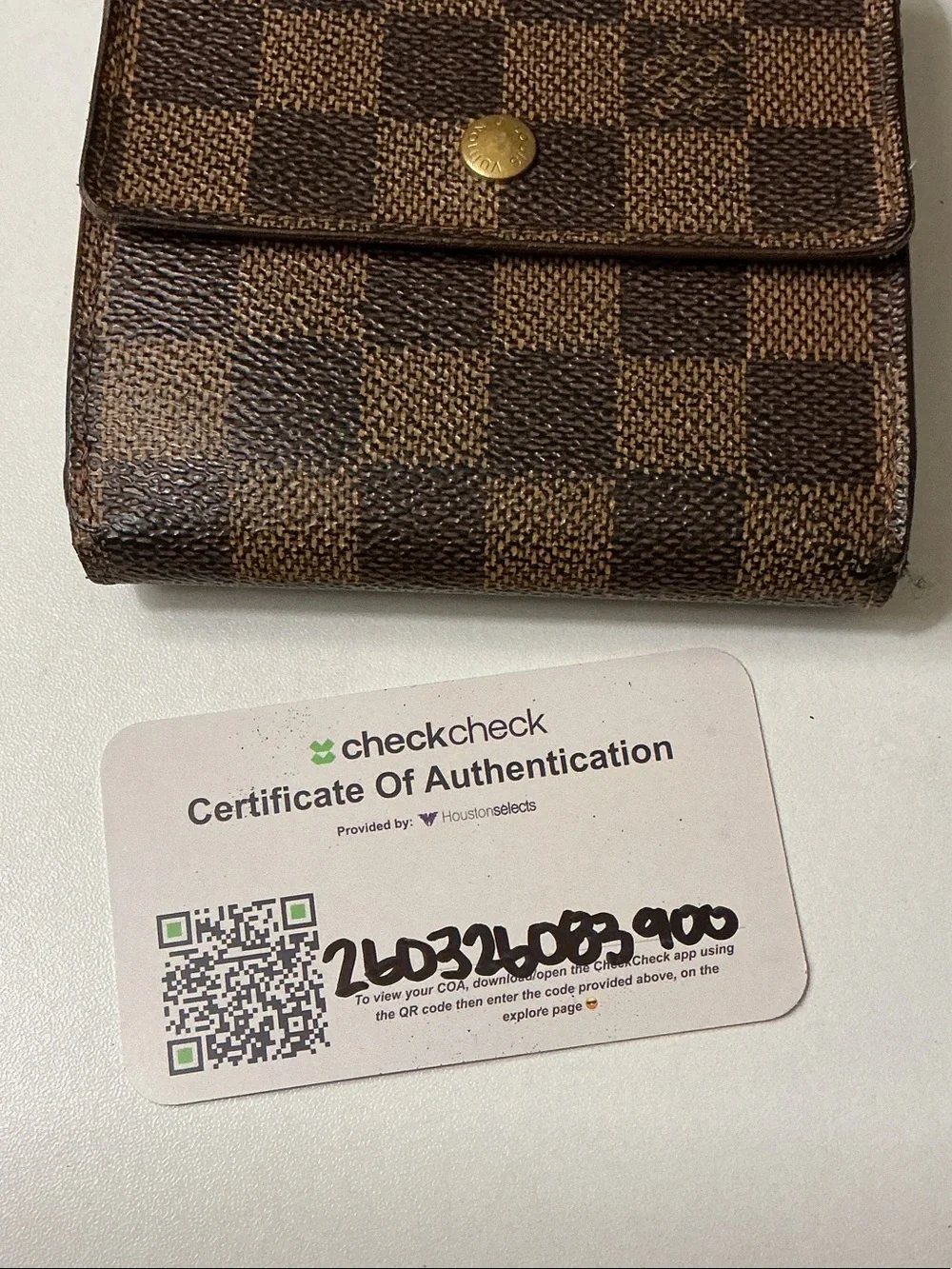 Louis Vuitton Brown Tan Damier Compact Wallet with Snap with COA